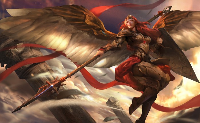 Angel warrior with spear and wings from Heroes of Newerth