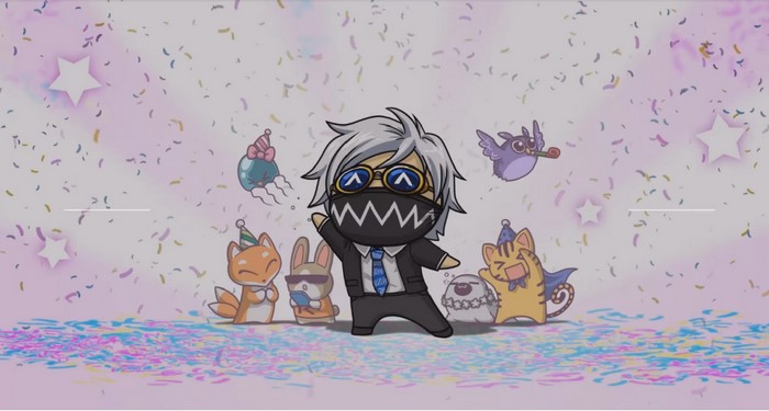 Chibi characters celebrating with Monstercat