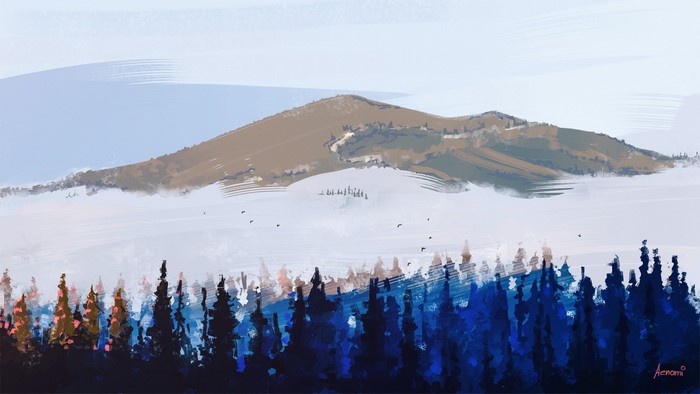 Mountain landscape with snow and forest