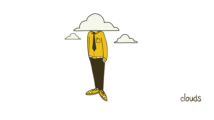 Man with cloud for a head and yellow shirt