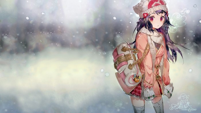 Hikari from Pokemon in winter attire