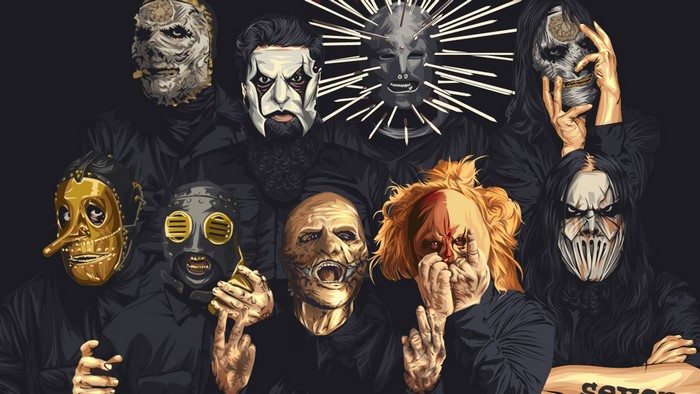 Slipknot Band Members in Signature Masks Illustration