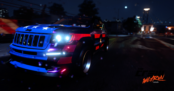 The Crew Wild Run Jeep with American Flag Livery at Night