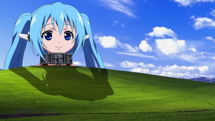 Nymph from Sora no Otoshimono on a grassy hill