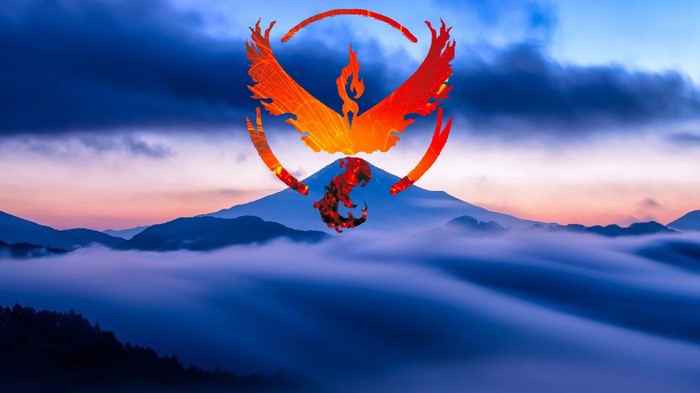 Moltres from Pokemon Go over mountains