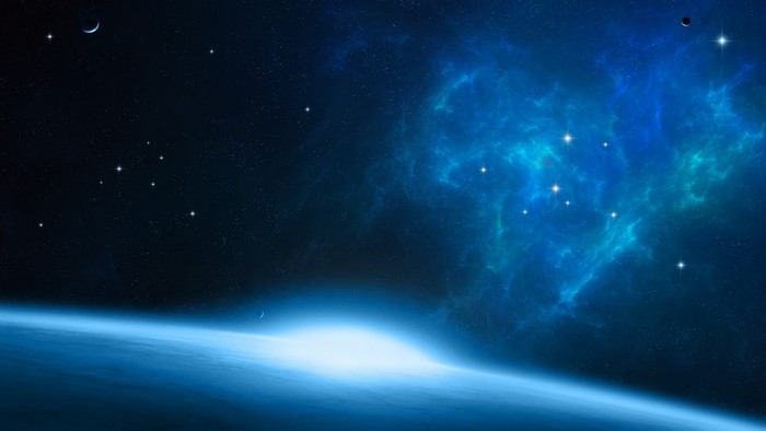 Space scene with planet, nebula, and stars