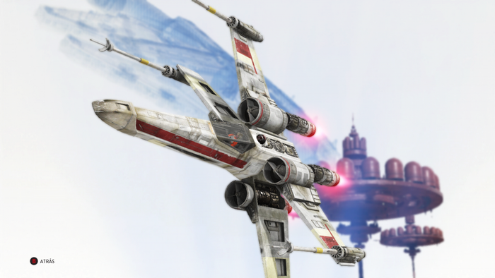 X-wing starfighter in flight near Bespin