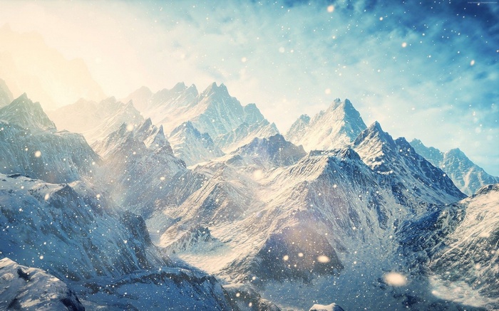 Snowy mountains in winter landscape 4K