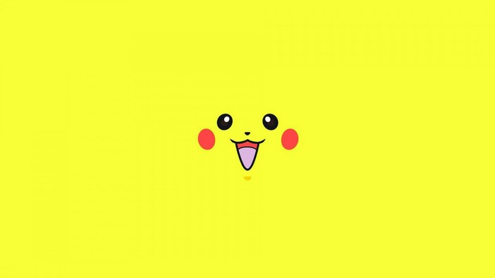 Pikachu from Pokemon smiling on yellow background