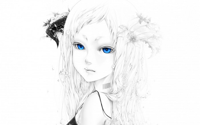 Anime girl with blue eyes and horns