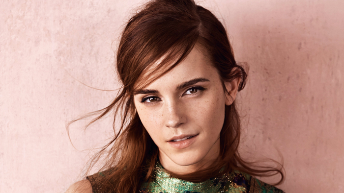 Emma Watson portrait with brown hair and freckles