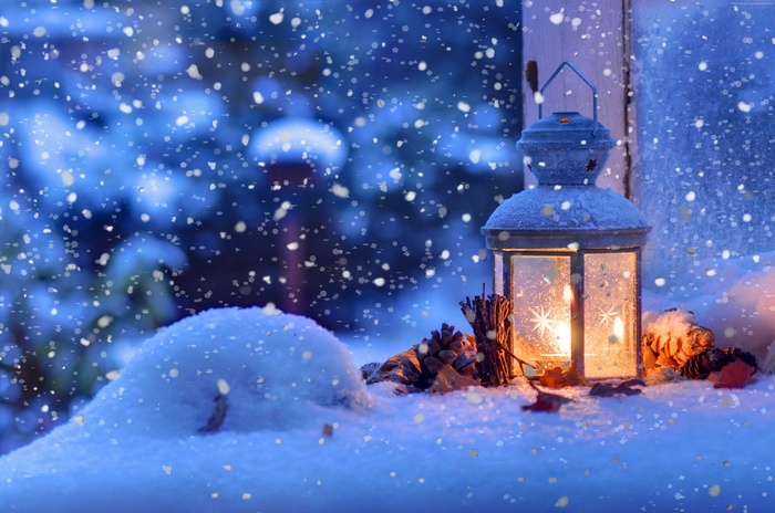 Winter scene with a lantern in the snow 4K