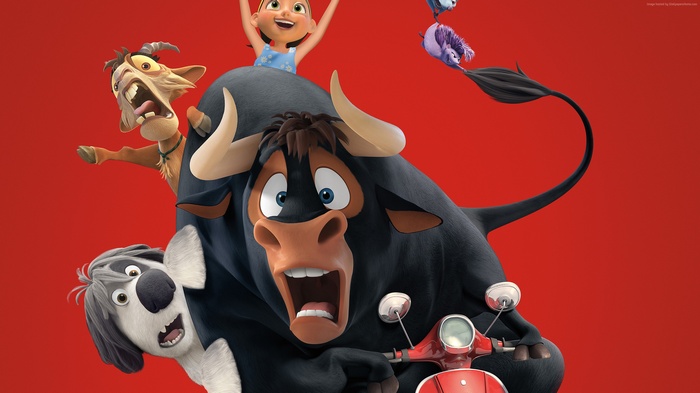 Ferdinand the Bull and friends on a scooter
