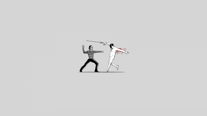 Mime fighting a fencer