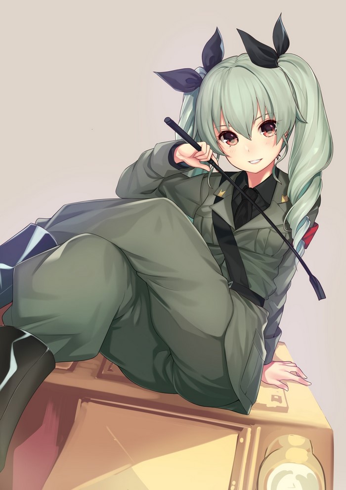 Anchovy from Girls und Panzer with a whip