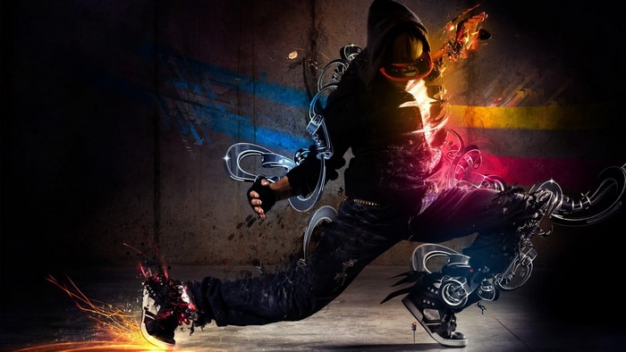 Dancer with colorful graphic design elements