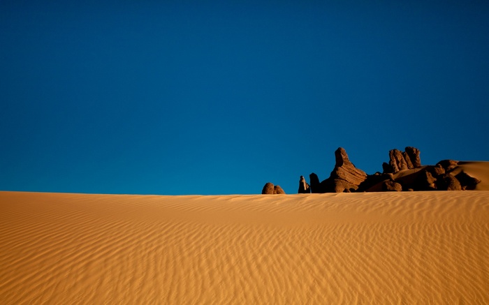 Desert landscape with sand dunes and rock formations