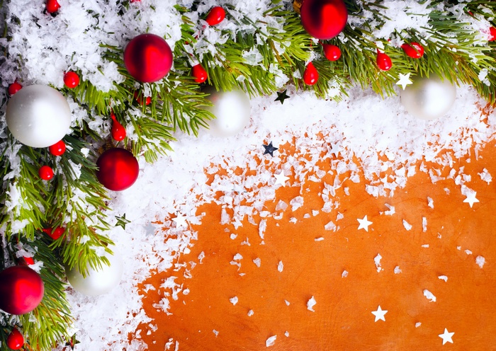 Christmas Decorations with Snow and Ornaments