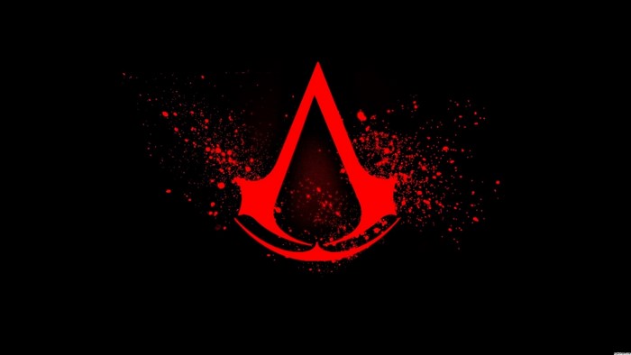 Assassin's Creed logo with red blood splatters