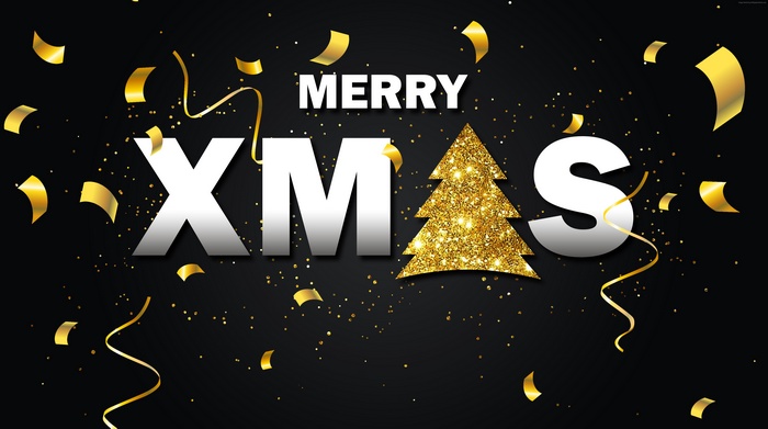 Merry Xmas with Golden Confetti and Christmas Tree