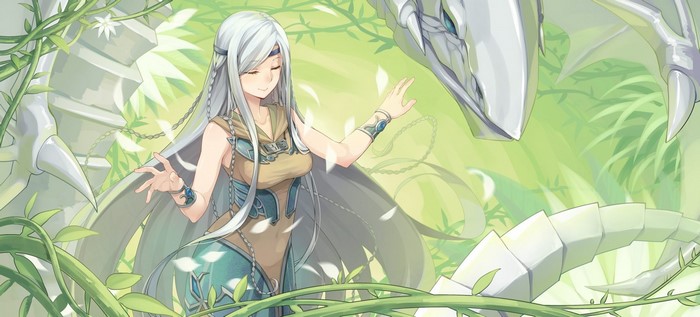 Anime girl with white hair and a white dragon