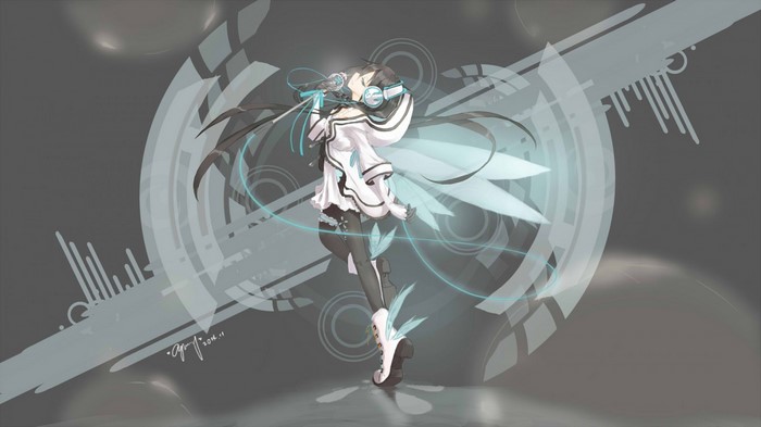 Anime girl with headphones and microphone singing