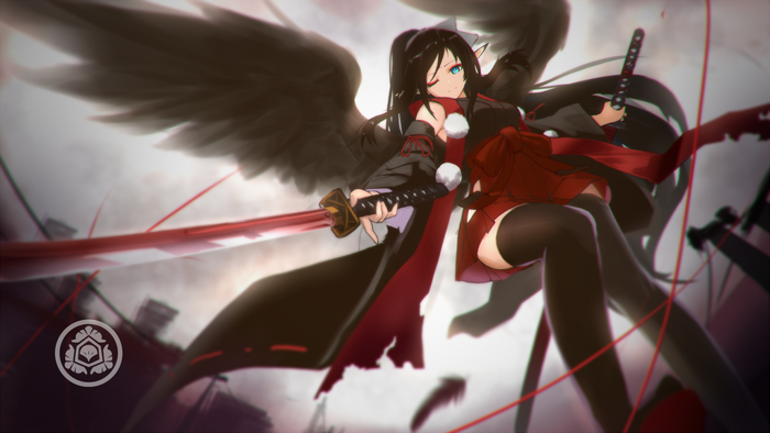 Anime girl with black wings and sword