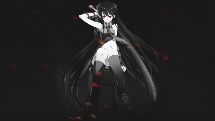 Akame from Akame ga Kill sitting with sword