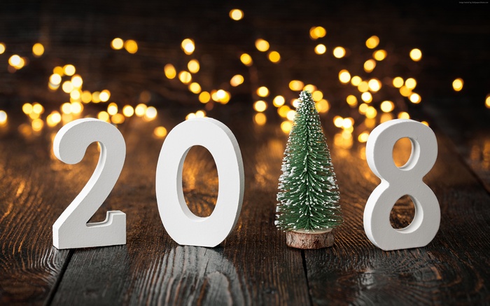 2018 New Year fir tree with bokeh lights
