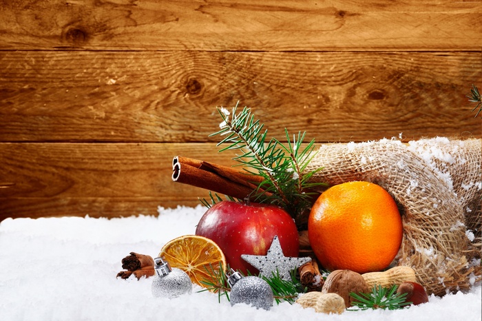 Christmas still life with fruits and spices
