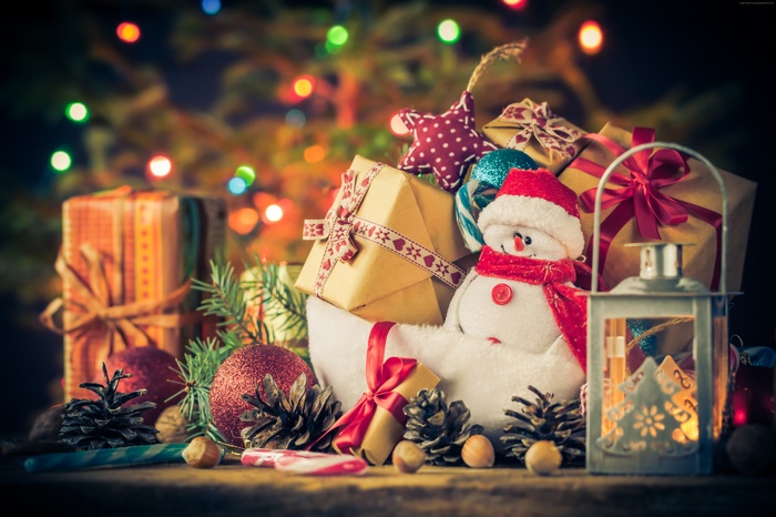 New year, Christmas, gifts, snowman, 4k