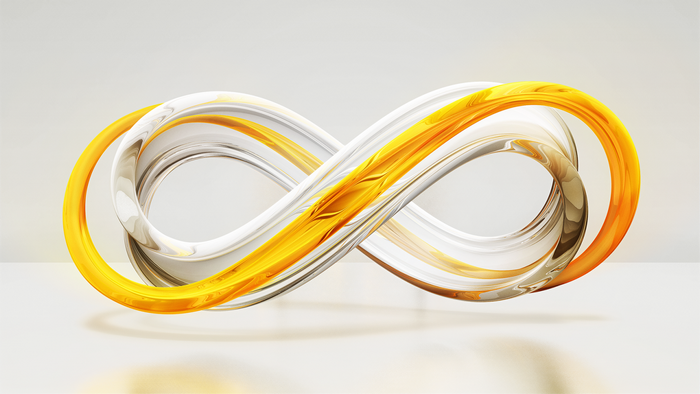 3D render of a Mobius strip with yellow and white elements