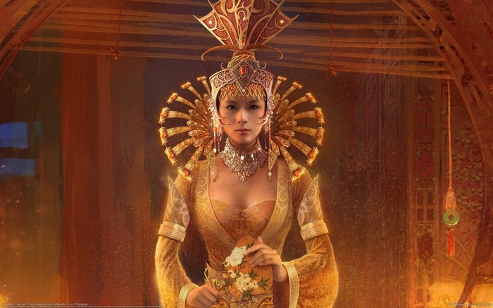 Radiant Fantasy Goddess in Golden Temple
