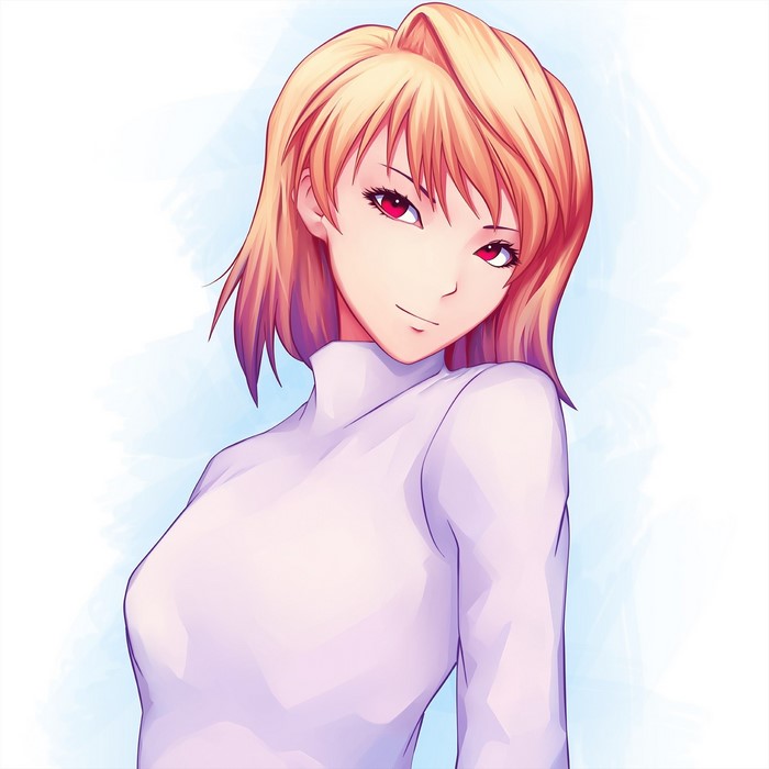 Anime girl with red eyes and blonde hair