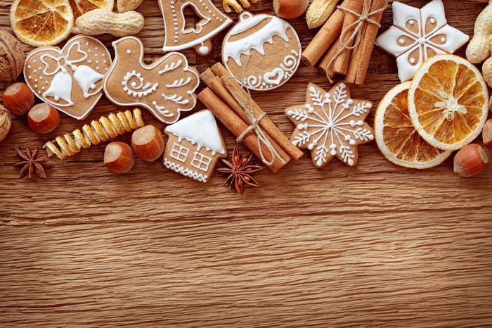 4k, Christmas, New Year, cinnamon, cake