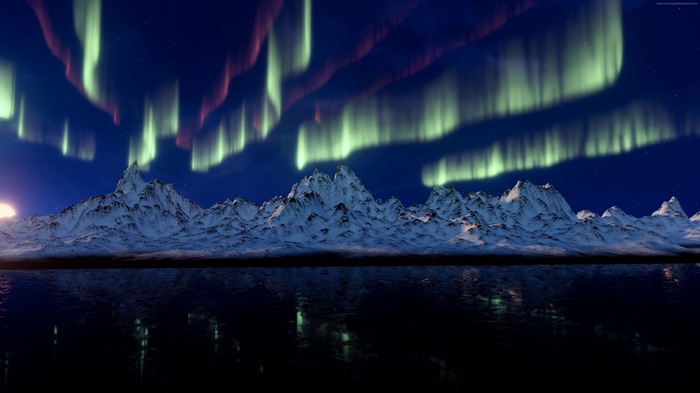 Northern Lights over Snowy Mountains