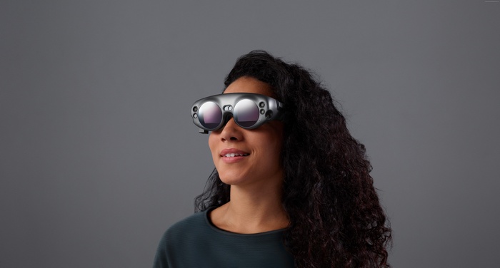 Woman wearing Magic Leap AR glasses