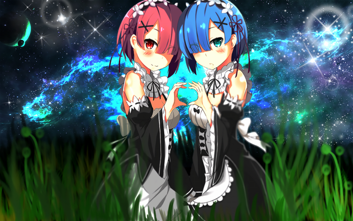 Ram and Rem from Re:Zero in a starry night