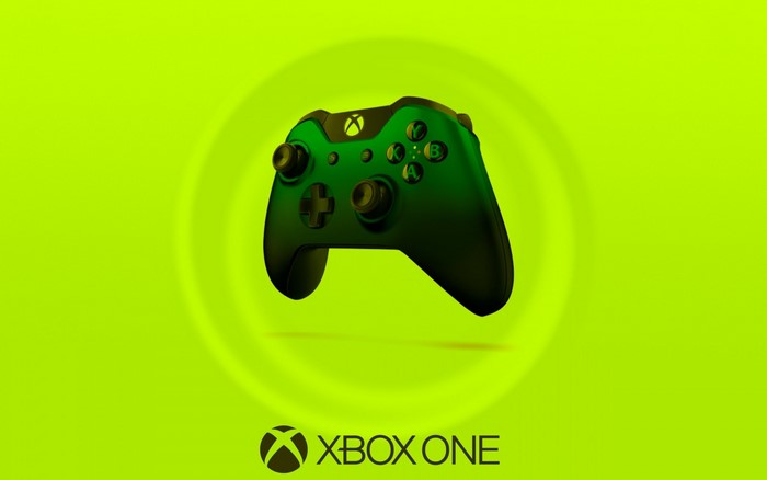 Green Xbox One controller on a neon green background