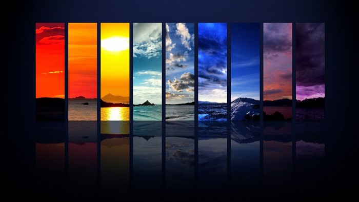 Collage of landscapes showing time progression and color spectrum
