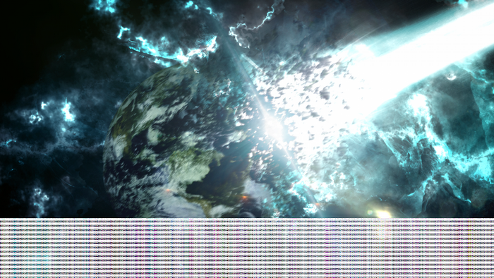 Earth in space with meteor shower and bright light
