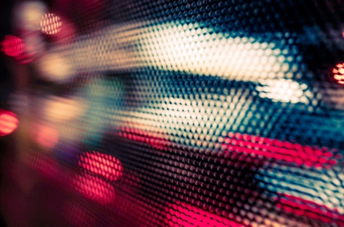 Blurred abstract lights with red and blue hues