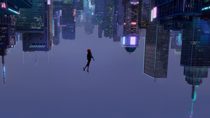 Miles Morales from Spider-Man: Into the Spider-Verse in a city