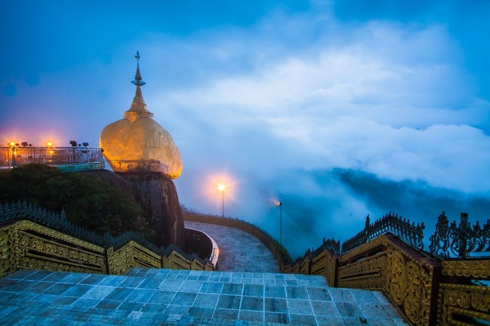 Golden Rock Temple at Dusk in Myanmar