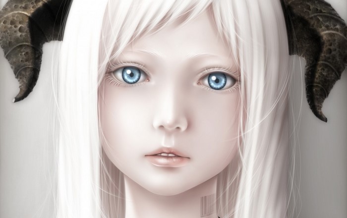 Fantasy girl with white hair and horns