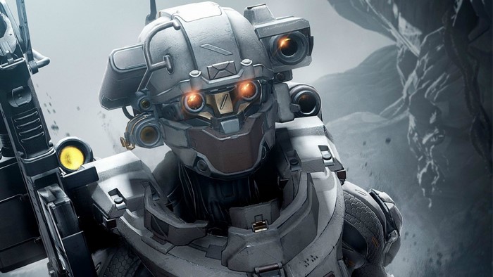 Robot pilot with weapon in Halo