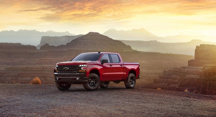 Red Chevrolet Silverado 4K in a canyon