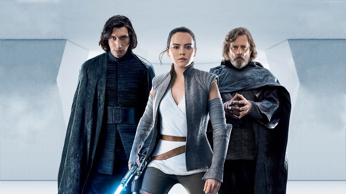 Kylo Ren, Rey, and Luke Skywalker from Star Wars: The Last Jedi