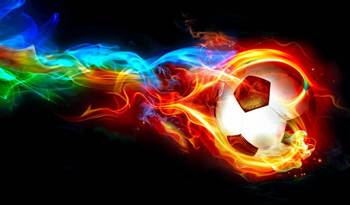 Fiery Soccer Ball with Colorful Flames