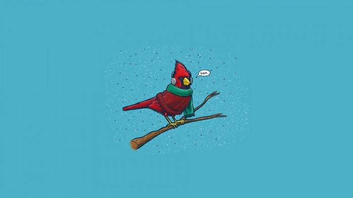 Cardinal wearing a sweater and scarf in the snow